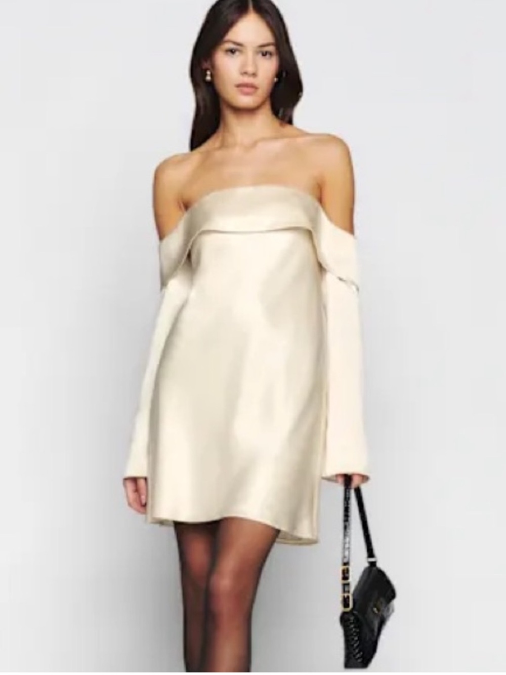 NWT Reformation Maves Almond Strapless Satin Mini Dress in Cream
